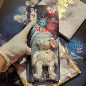 Ty Glory the Bear Plush - White with Red & Blue Stars